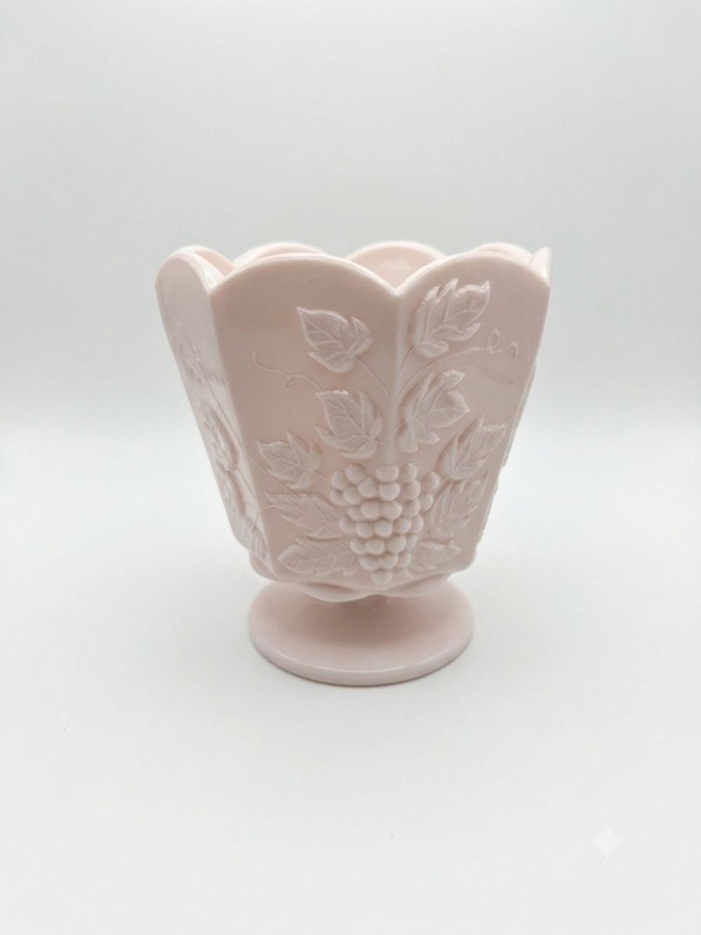 Embossed Grape Pedestal Vase in Pale Pink
